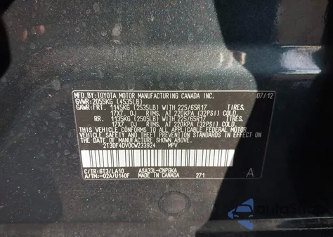 2012 Toyota Rav4 Limited from USA, damaged, VIN 2T3DF4DV0CW233924